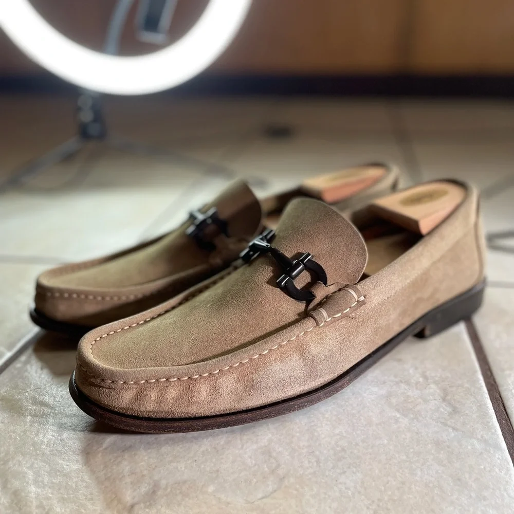 Salvatore Ferragamo Beige Suede Bit Loafers